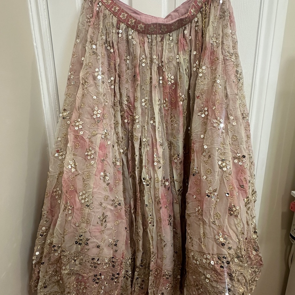 Embellished Pink & Cream A-Line Maxi Skirt